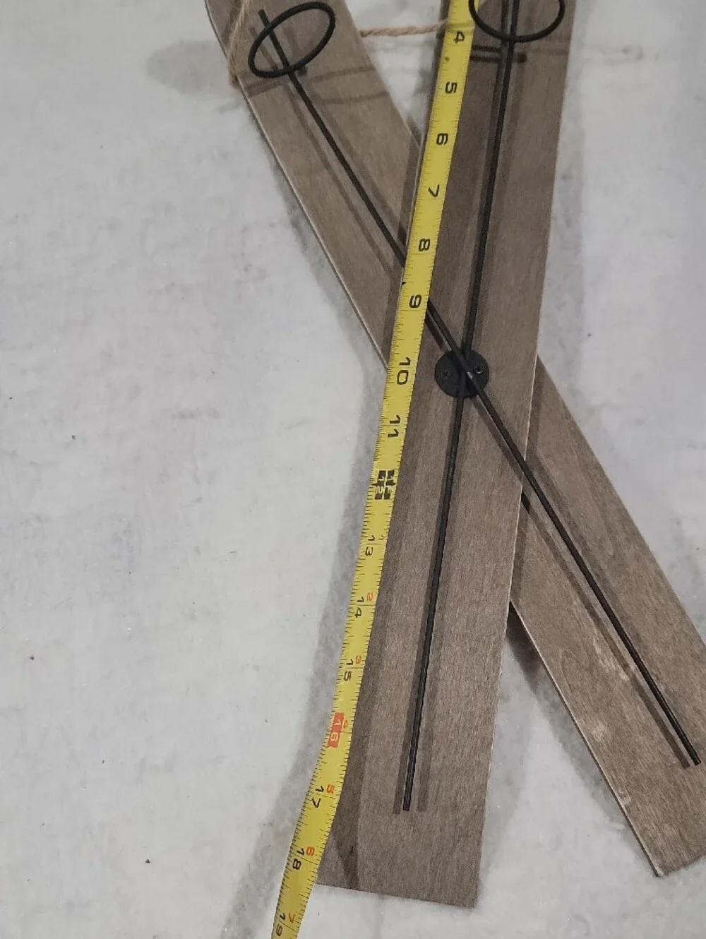 Rustic Wooden Ski Wall Accent in Brown Black Ski Poles Winter Holiday